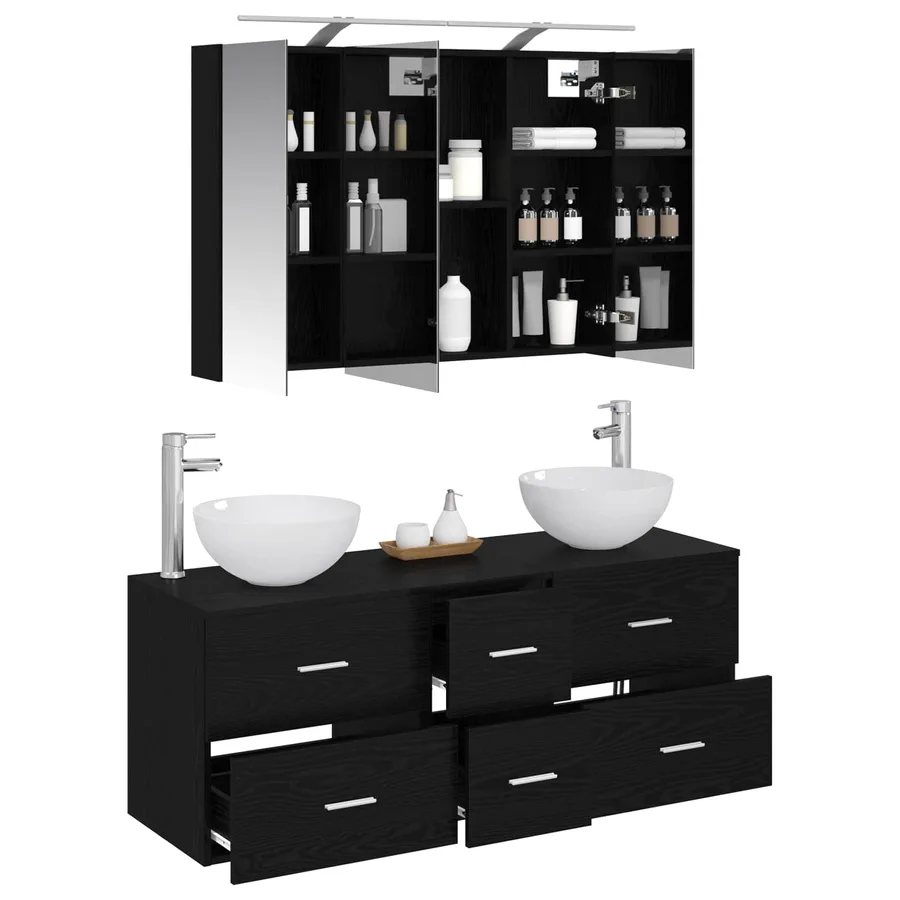 Ensemble de mobilier de salle de bain 4 pcs Chêne noir - 3