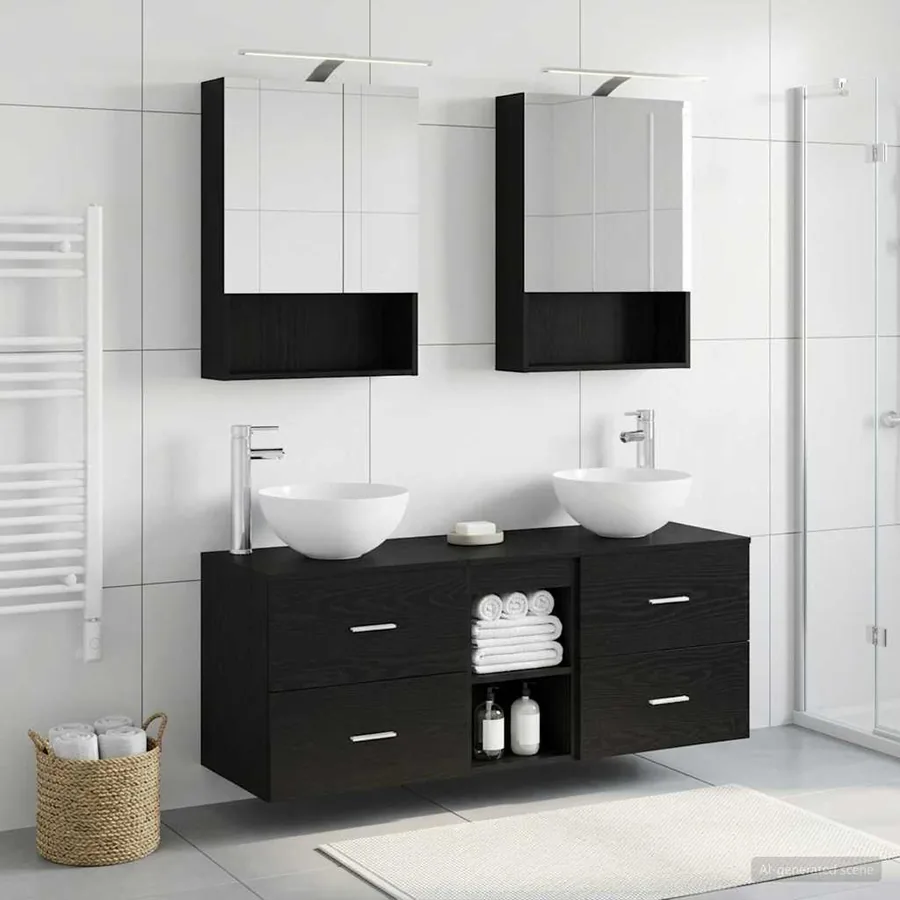 Ensemble de mobilier de salle de bain 5 pcs Chêne noir