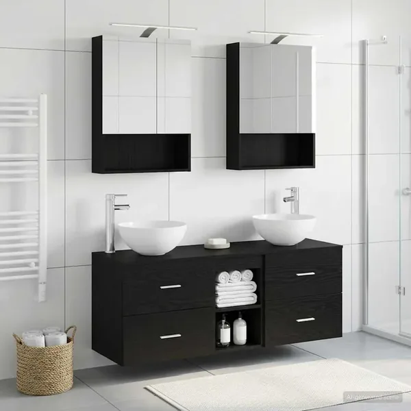 Ensemble de mobilier de salle de bain 5 pcs Chêne noir