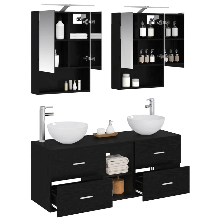 Ensemble de mobilier de salle de bain 5 pcs Chêne noir - 3