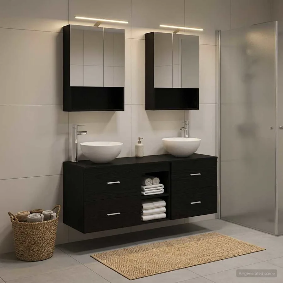Ensemble de mobilier de salle de bain 5 pcs Chêne noir - 4