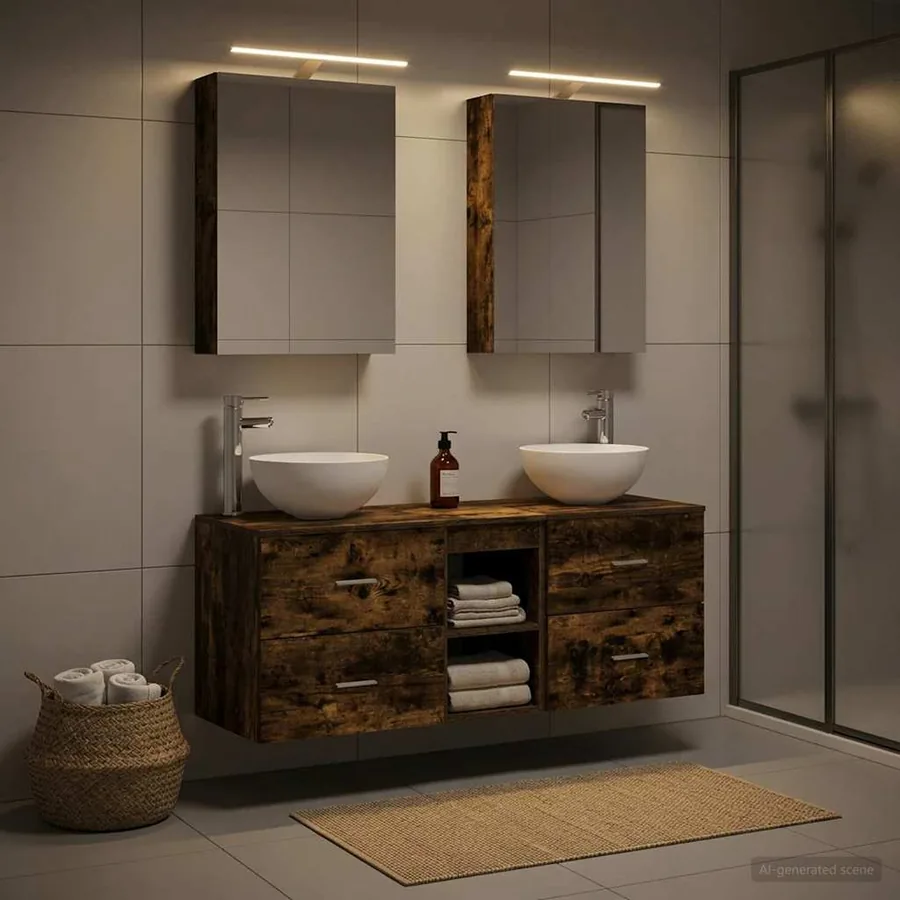 Ensemble de mobilier de salle de bain 5 pcs Chêne fumé
