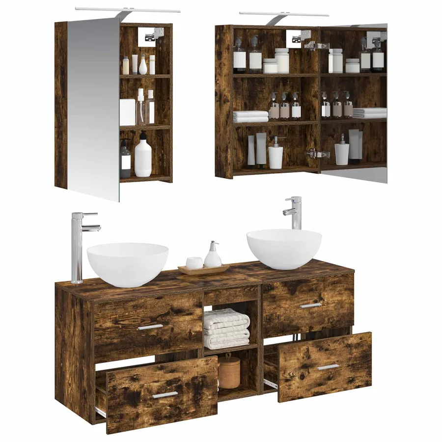 Ensemble de mobilier de salle de bain 5 pcs Chêne fumé - 3