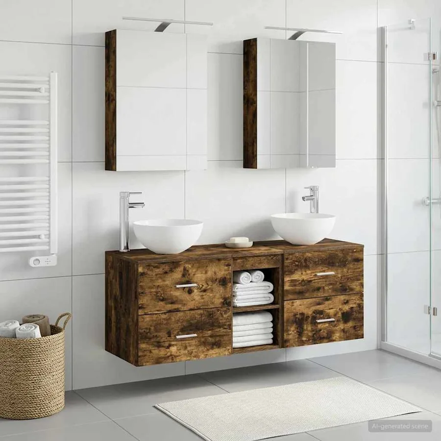 Ensemble de mobilier de salle de bain 5 pcs Chêne fumé - 4