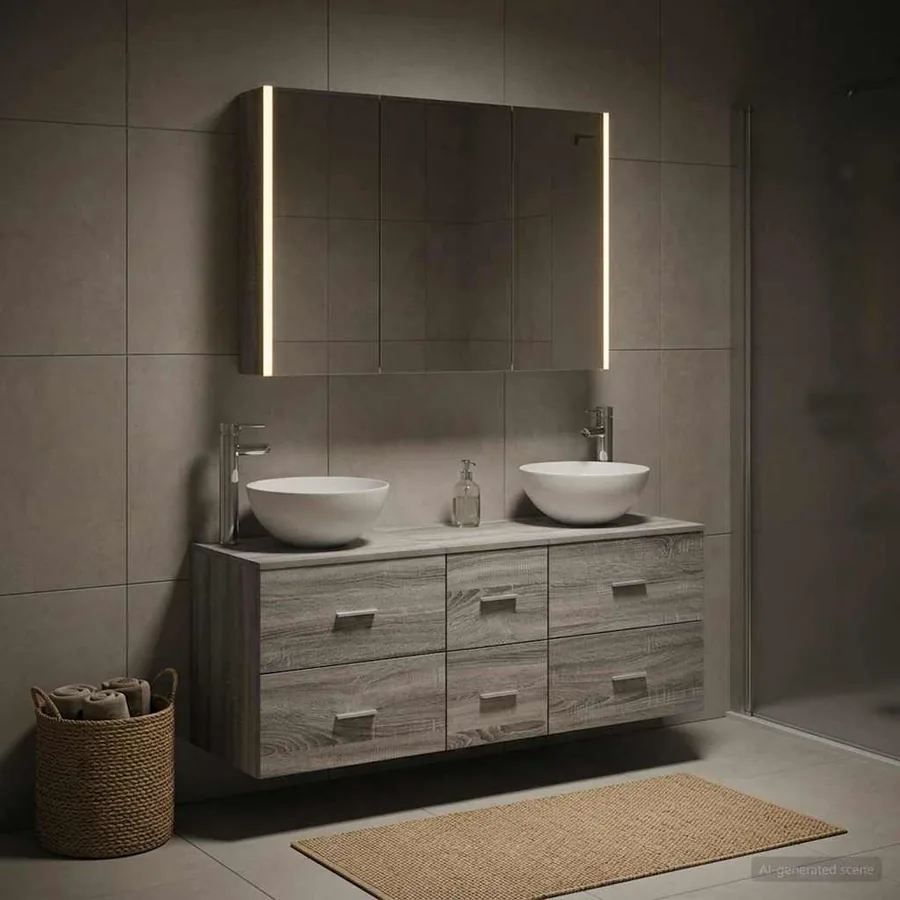 Ensemble de mobilier de salle de bain 4 pcs Sonoma gris