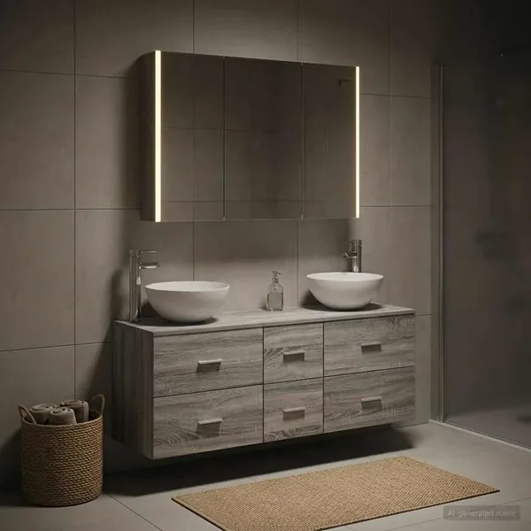 Ensemble de mobilier de salle de bain 4 pcs Sonoma gris