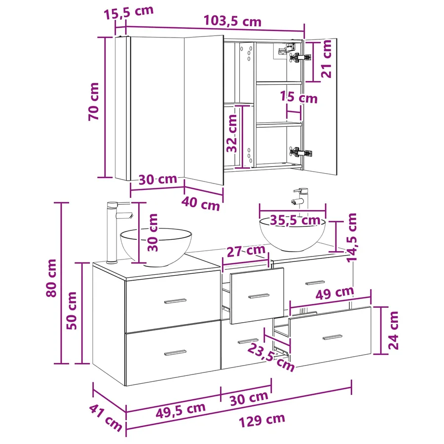 Ensemble de mobilier de salle de bain 4 pcs Sonoma gris - 13