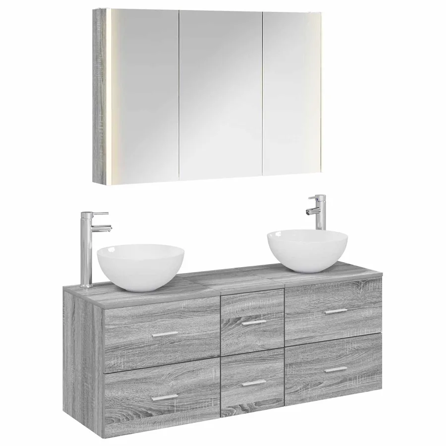 Ensemble de mobilier de salle de bain 4 pcs Sonoma gris - 2