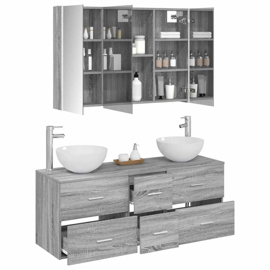 Ensemble de mobilier de salle de bain 4 pcs Sonoma gris - 3