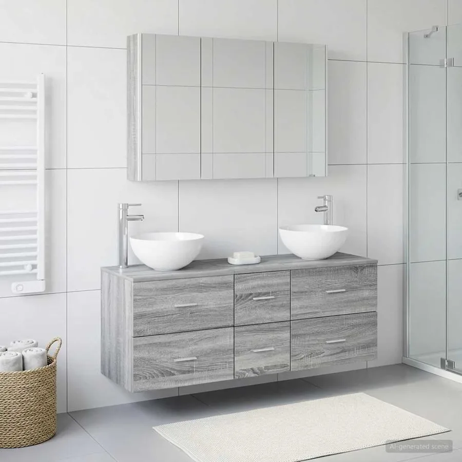 Ensemble de mobilier de salle de bain 4 pcs Sonoma gris - 4