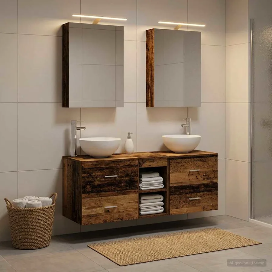 Ensemble de mobilier de salle de bain 5 pcs Bois ancien