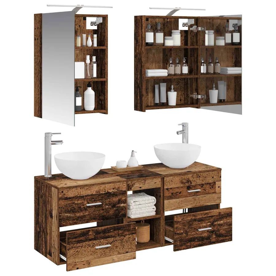 Ensemble de mobilier de salle de bain 5 pcs Bois ancien - 3