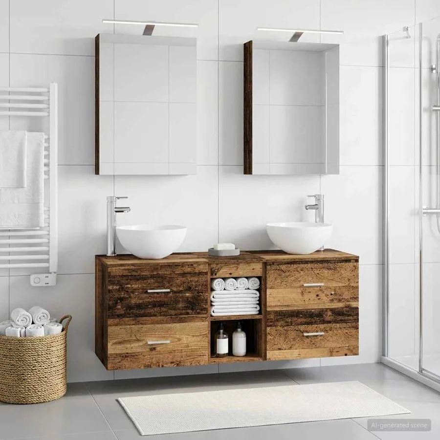 Ensemble de mobilier de salle de bain 5 pcs Bois ancien - 4