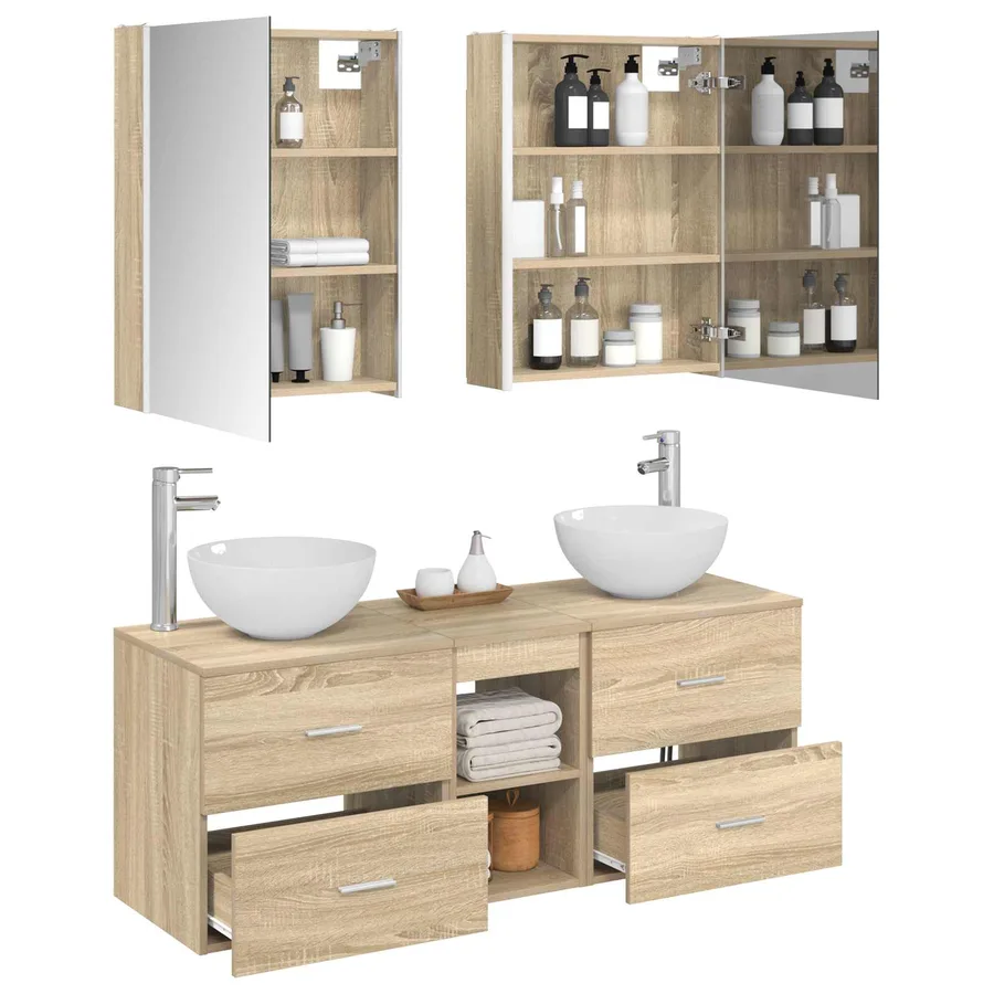 Ensemble de mobilier de salle de bain 5 pcs Chêne Sonoma - 3