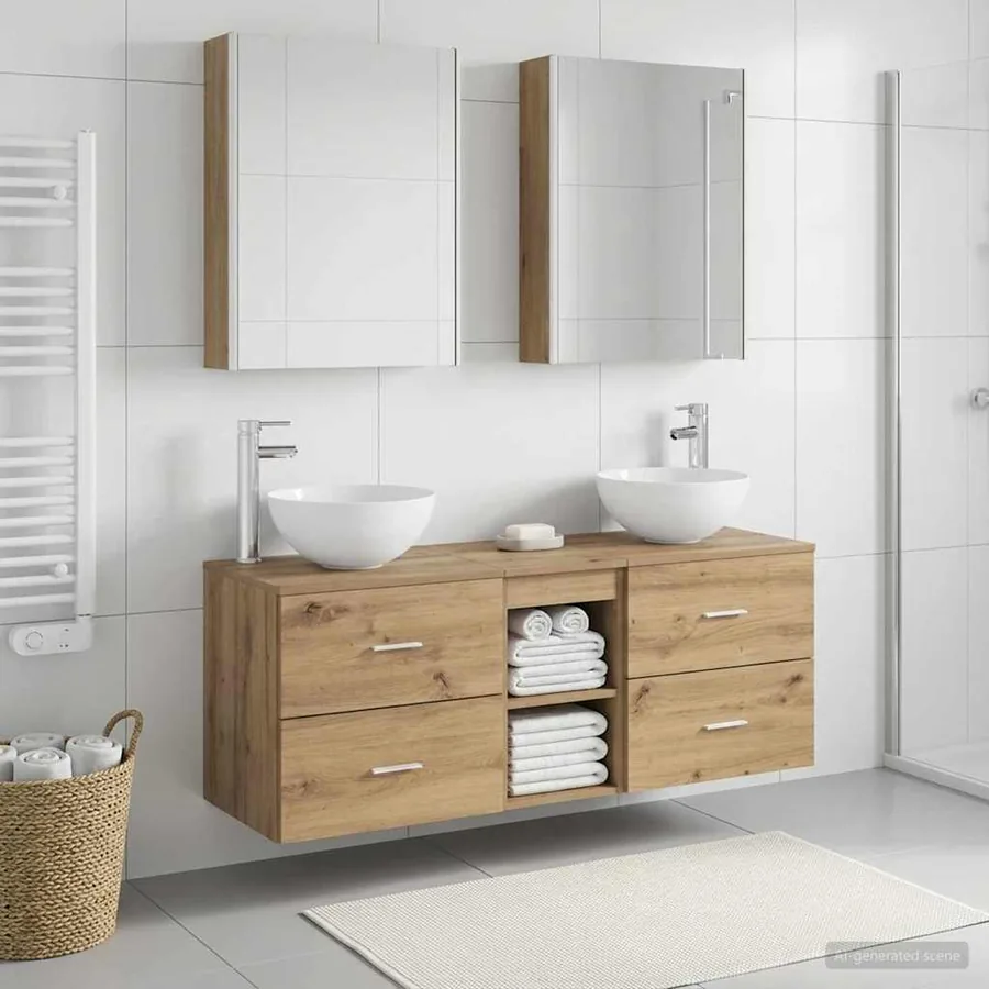 Ensemble de mobilier de salle de bain 5 pc Chêne artisanal