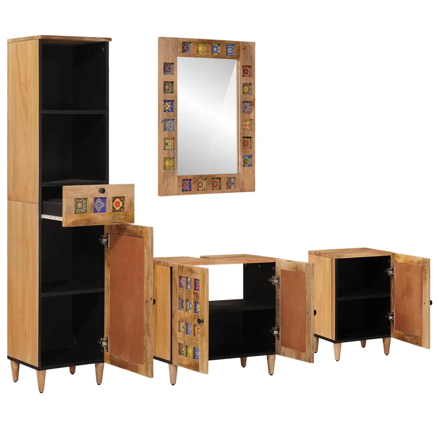 Ensemble de mobilier de salle de bain avec tiroir 4 pcs Naturel - 2