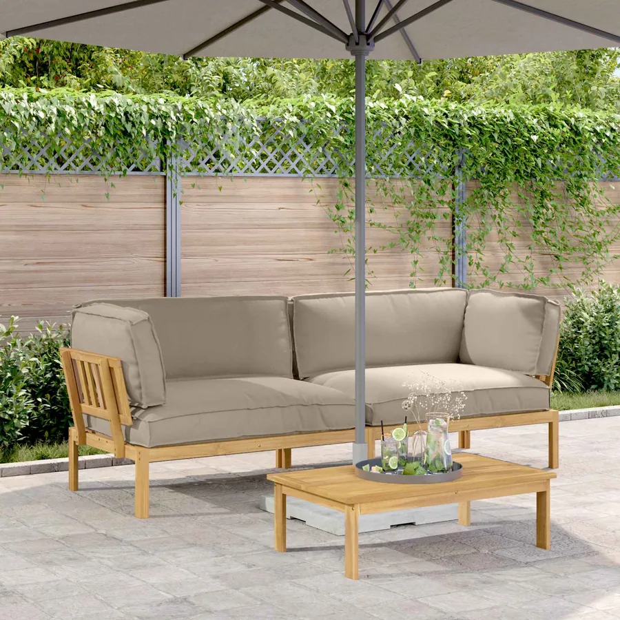 Ensemble de Canapés Uni 2 pcs Taupe Bois d'Acacia Massif