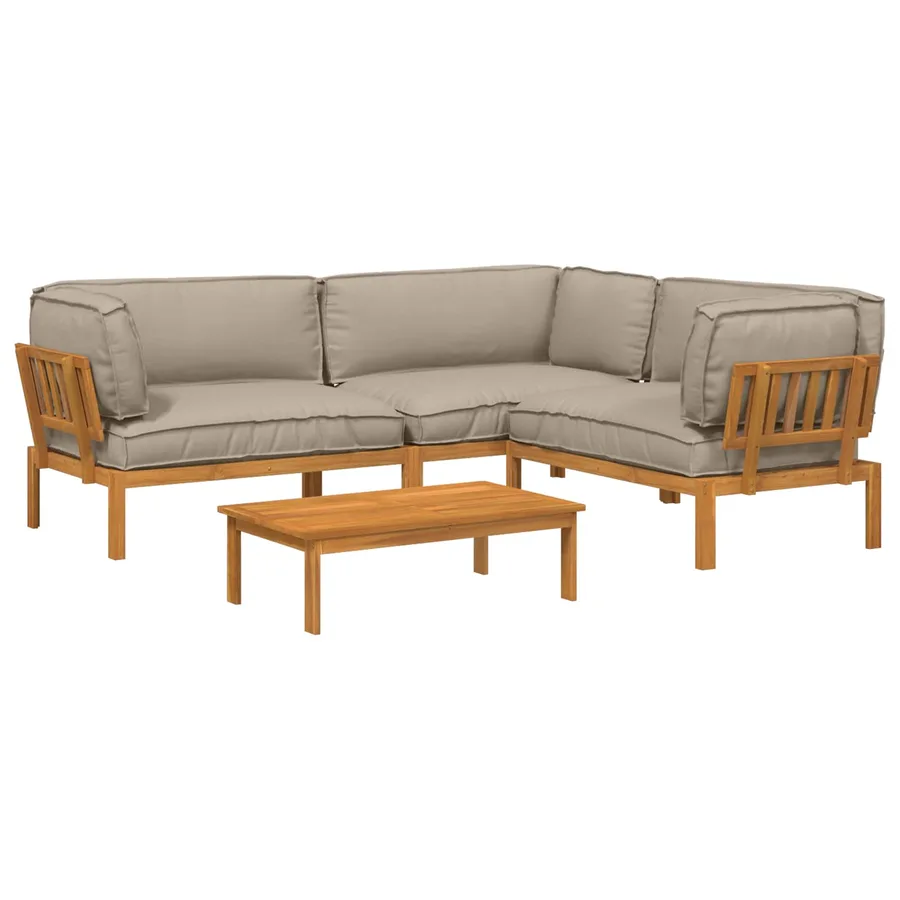 Ensemble de Canapés Uni 4 pcs Taupe Bois d'Acacia Massif - 2