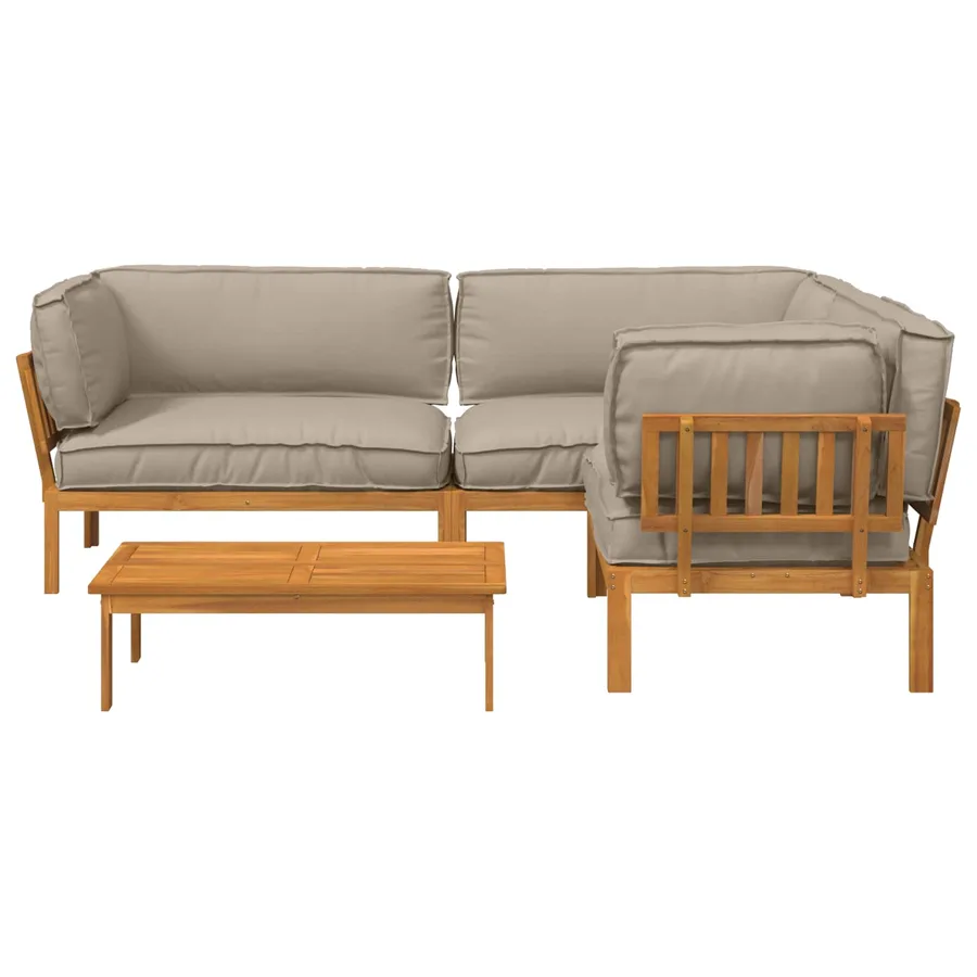 Ensemble de Canapés Uni 4 pcs Taupe Bois d'Acacia Massif - 9