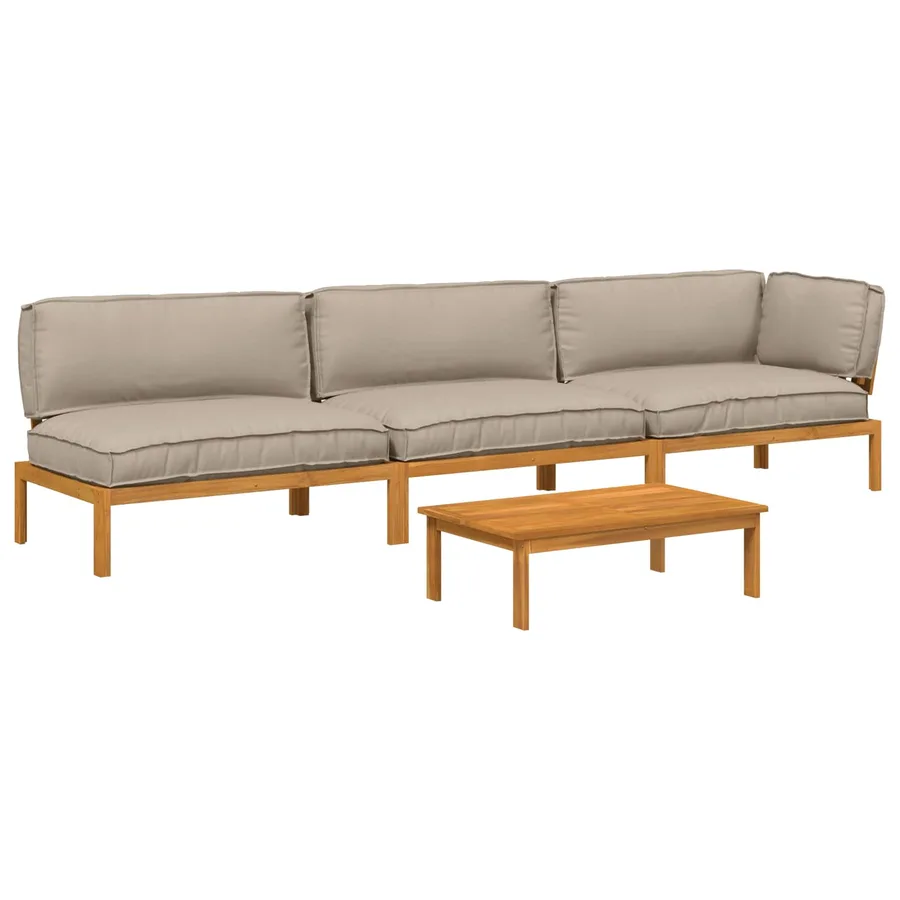 Ensemble de Canapés Uni 4 pcs Taupe Bois d'Acacia Massif - 2