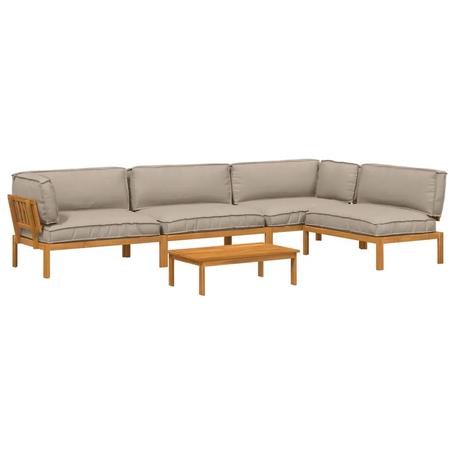 Ensemble de Canapés Uni 5 pcs Taupe Bois d'Acacia Massif - 2