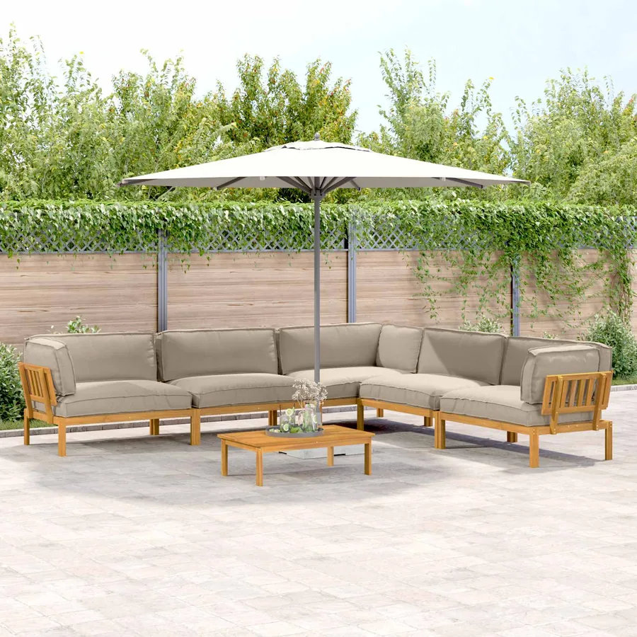 Ensemble de Canapés Uni 6 pcs Taupe Bois d'Acacia Massif