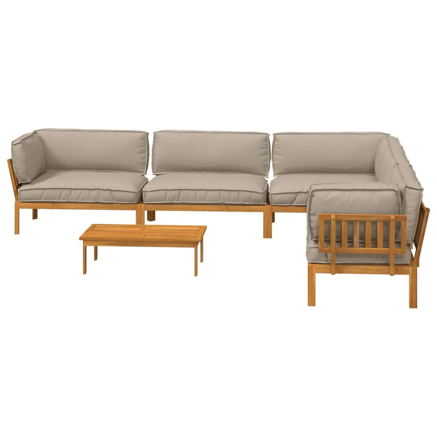 Ensemble de Canapés Uni 6 pcs Taupe Bois d'Acacia Massif - 10