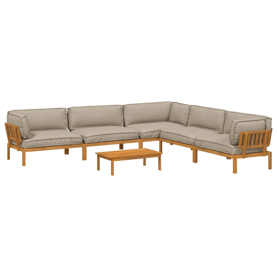 Ensemble de Canapés Uni 6 pcs Taupe Bois d'Acacia Massif - 2