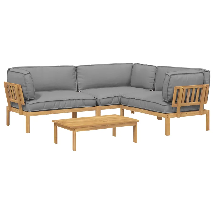 Ensemble de Canapés Uni 4 pcs Gris Bois d'Acacia Massif - 2
