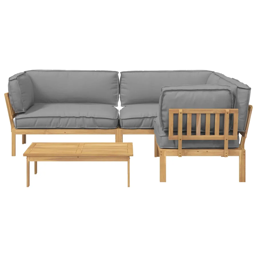 Ensemble de Canapés Uni 4 pcs Gris Bois d'Acacia Massif - 9