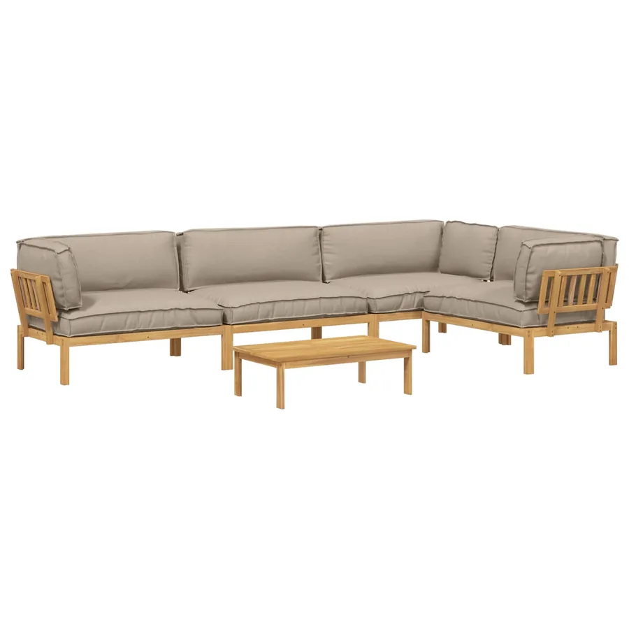 Ensemble de Canapés Uni 5 pcs Taupe Bois d'Acacia Massif - 2