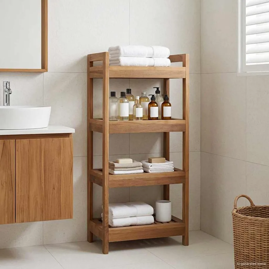 Étagère de salle de bain Naturel 45 x 30 x 97 cm