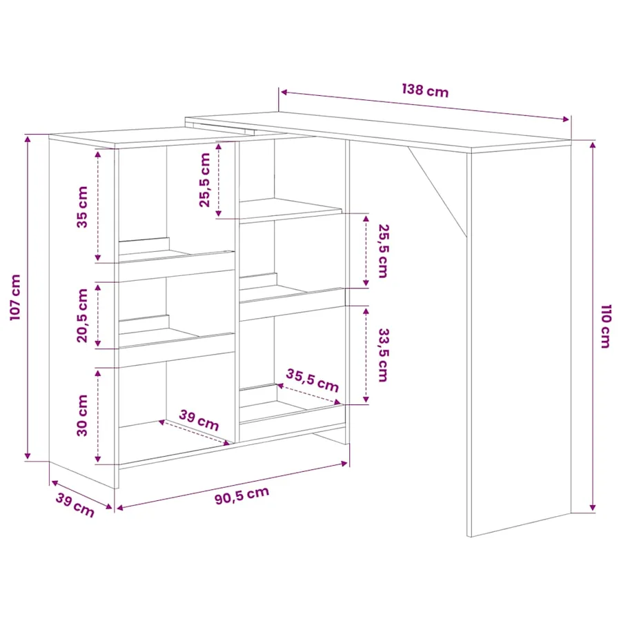 Table de bar avec tablette amovible Blanc 138x39x110 cm - 6