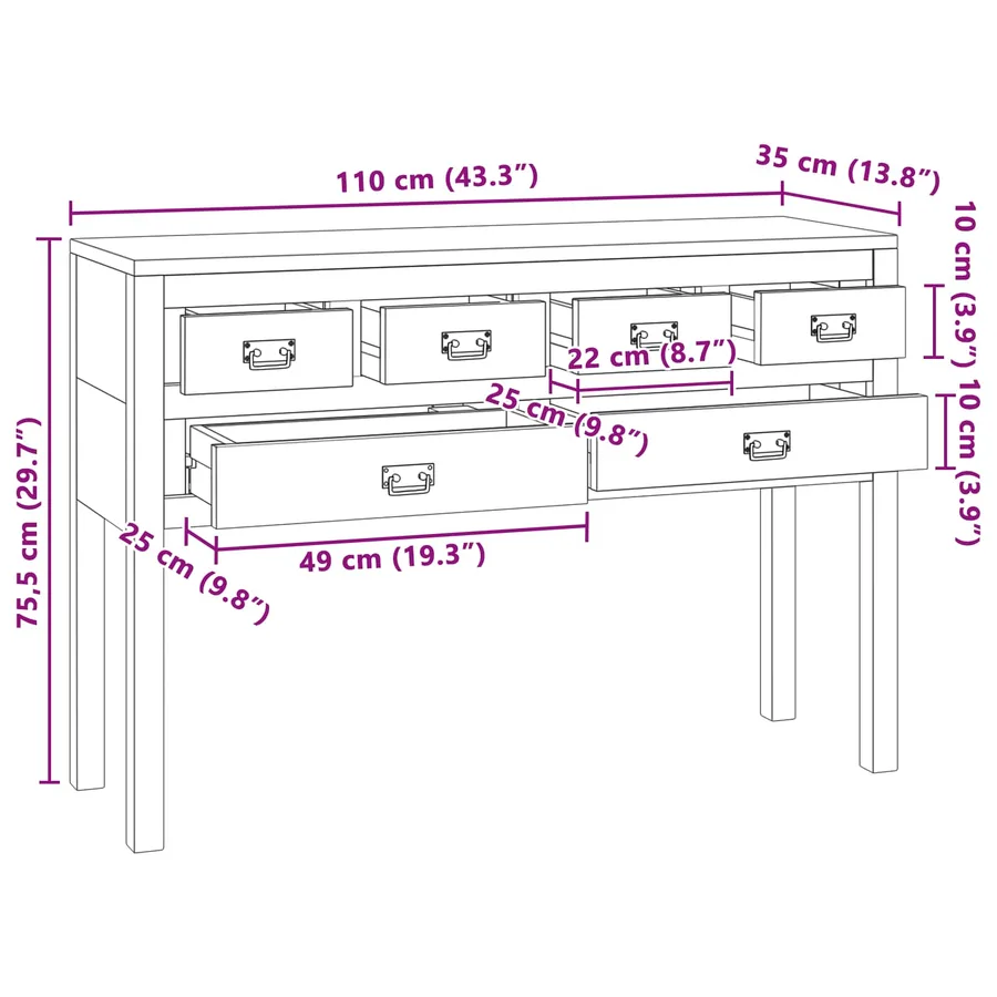 Buffet Naturel 110 x 35 x 75,5 cm Bois de teck massif - 7