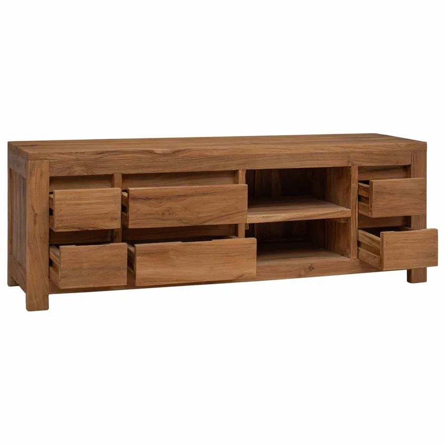 Meuble tv 110 x 30 x 40 cm Naturel Bois de teck massif - 2