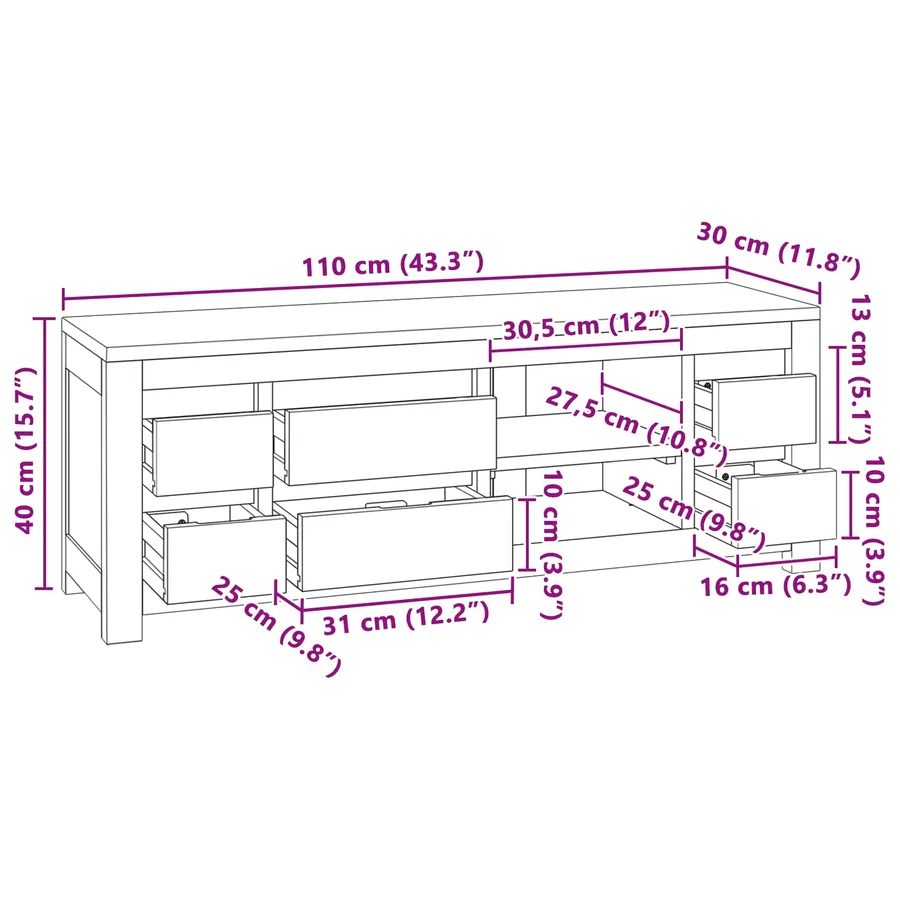 Meuble tv 110 x 30 x 40 cm Naturel Bois de teck massif - 7