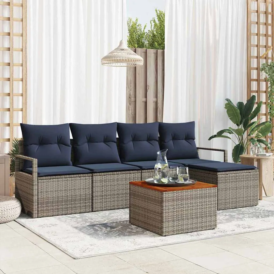 Ensemble de canapé de jardin avec coussin 6 pcs Gris polyrotin