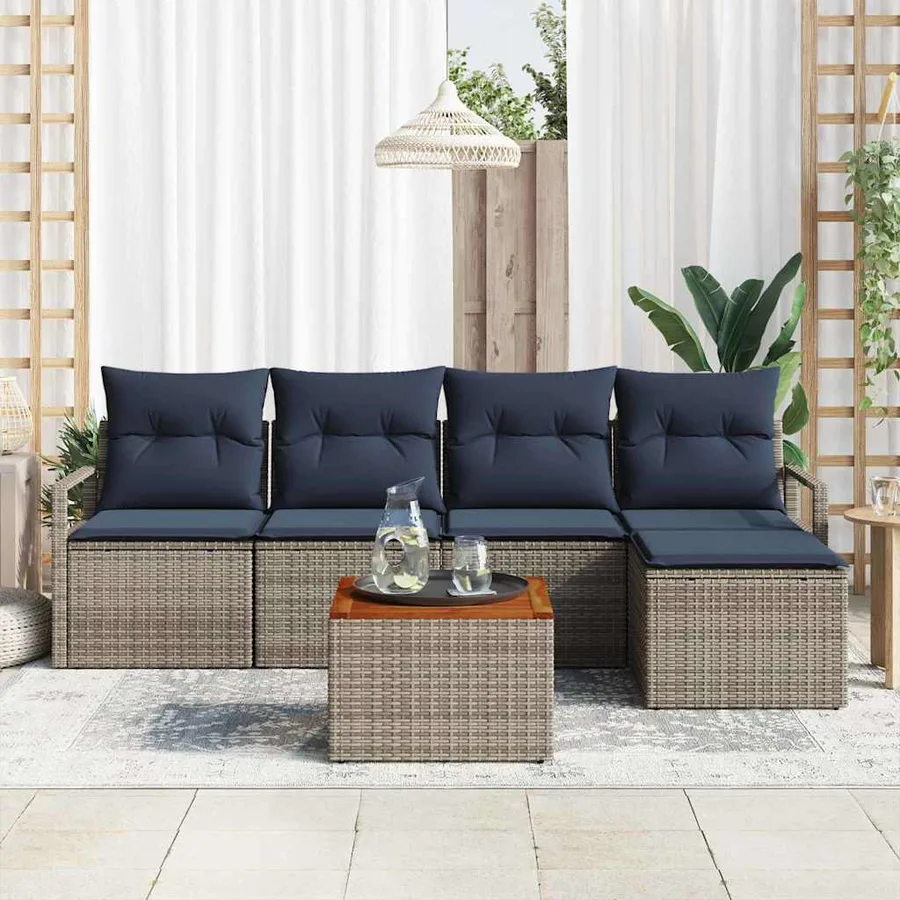 Ensemble de canapé de jardin avec coussin 6 pcs Gris polyrotin - 3