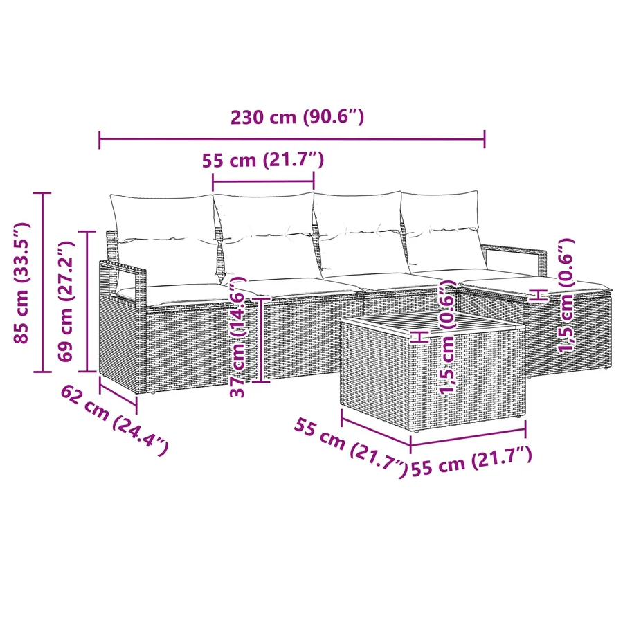 Ensemble de canapé de jardin avec coussin 6 pcs Gris polyrotin - 9