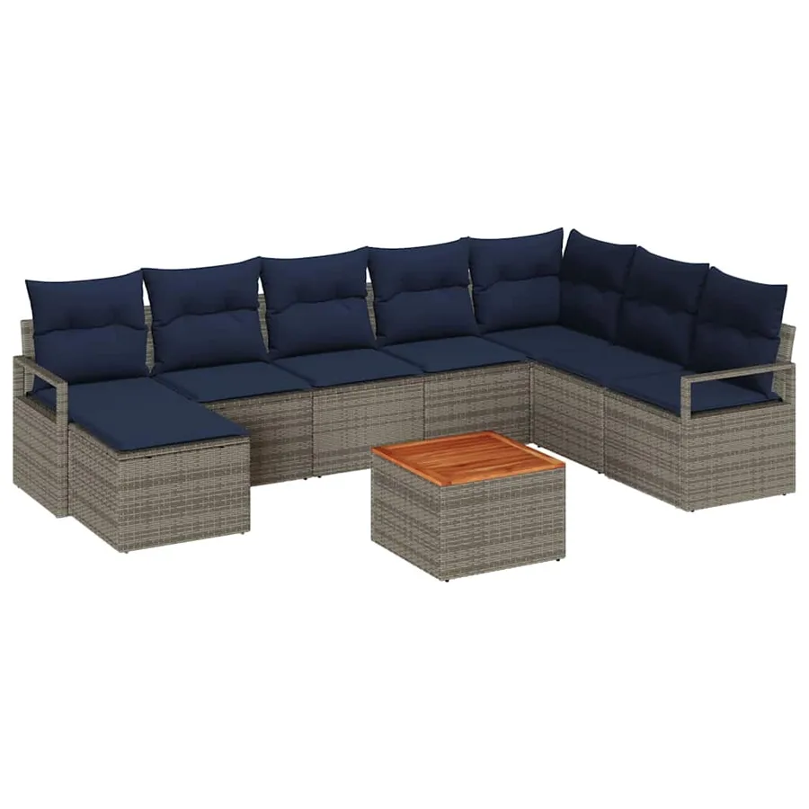 Ensemble de canapé de jardin avec coussin 9 pcs Gris polyrotin - 2