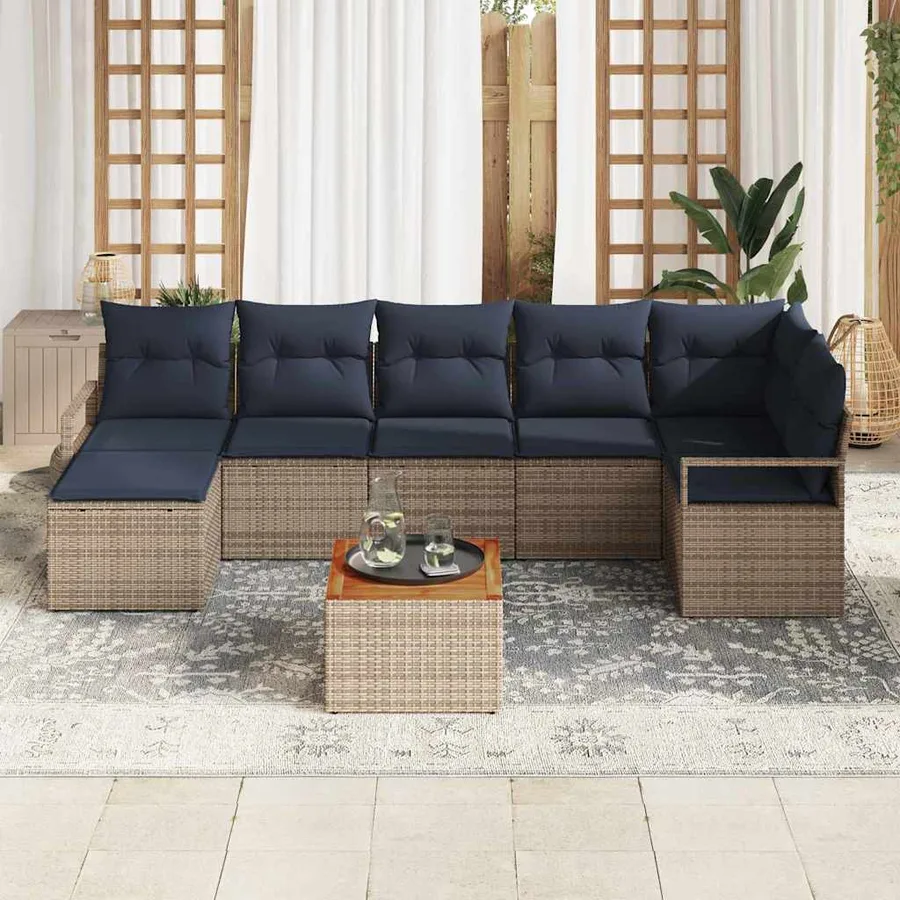 Ensemble de canapé de jardin avec coussin 9 pcs Gris polyrotin - 3