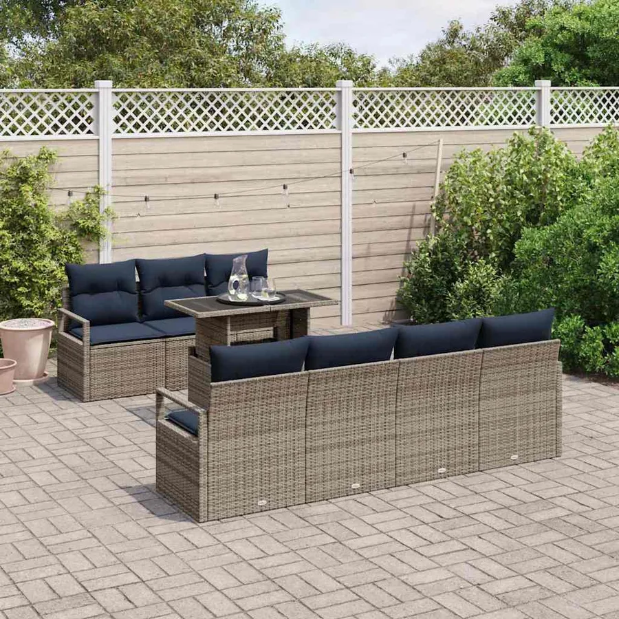 Ensemble de canapé de jardin 8 pcs Gris et bleu marine - 3