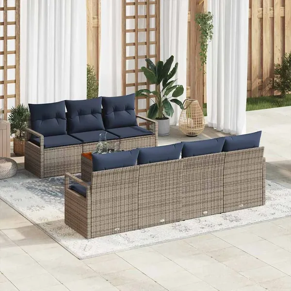 Ensemble de canapé de jardin avec coussin 8 pcs Gris polyrotin