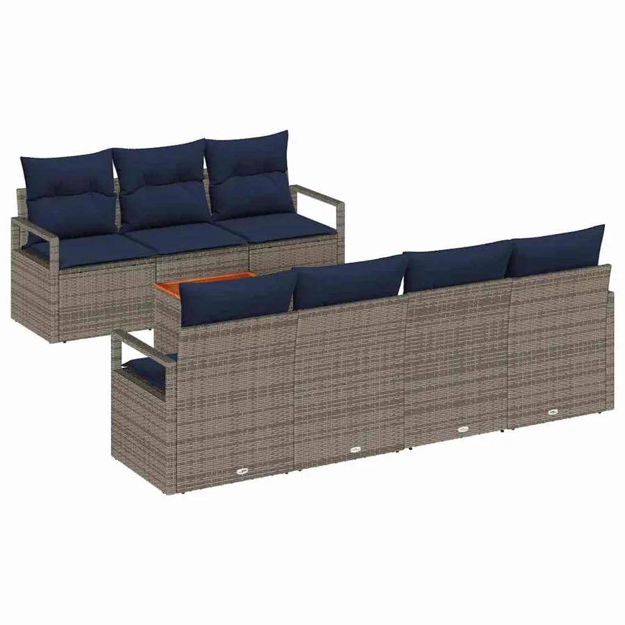 Ensemble de canapé de jardin avec coussin 8 pcs Gris polyrotin - 2
