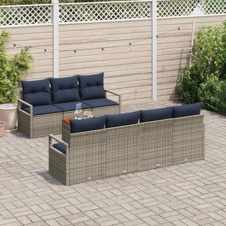 Ensemble de canapé de jardin avec coussin 8 pcs Gris polyrotin - 3