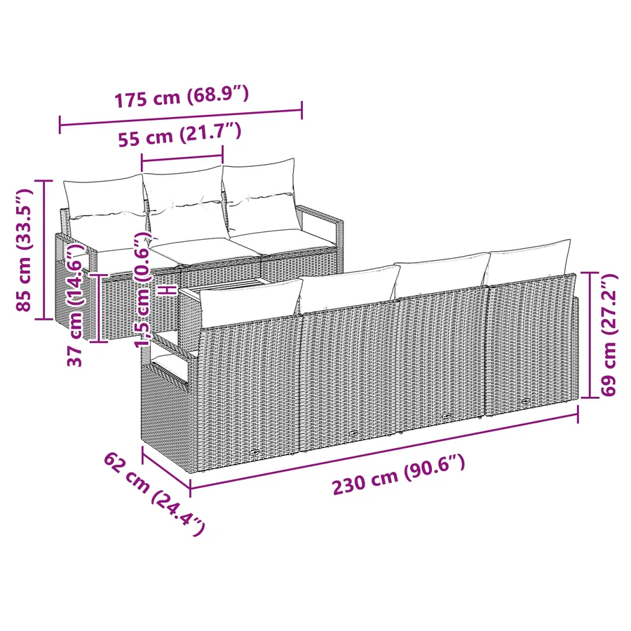 Ensemble de canapé de jardin avec coussin 8 pcs Gris polyrotin - 7