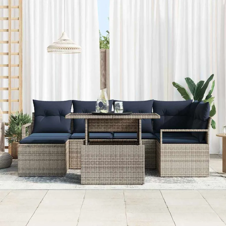 Ensemble de canapé de jardin 7 pcs Gris et bleu marine - 3