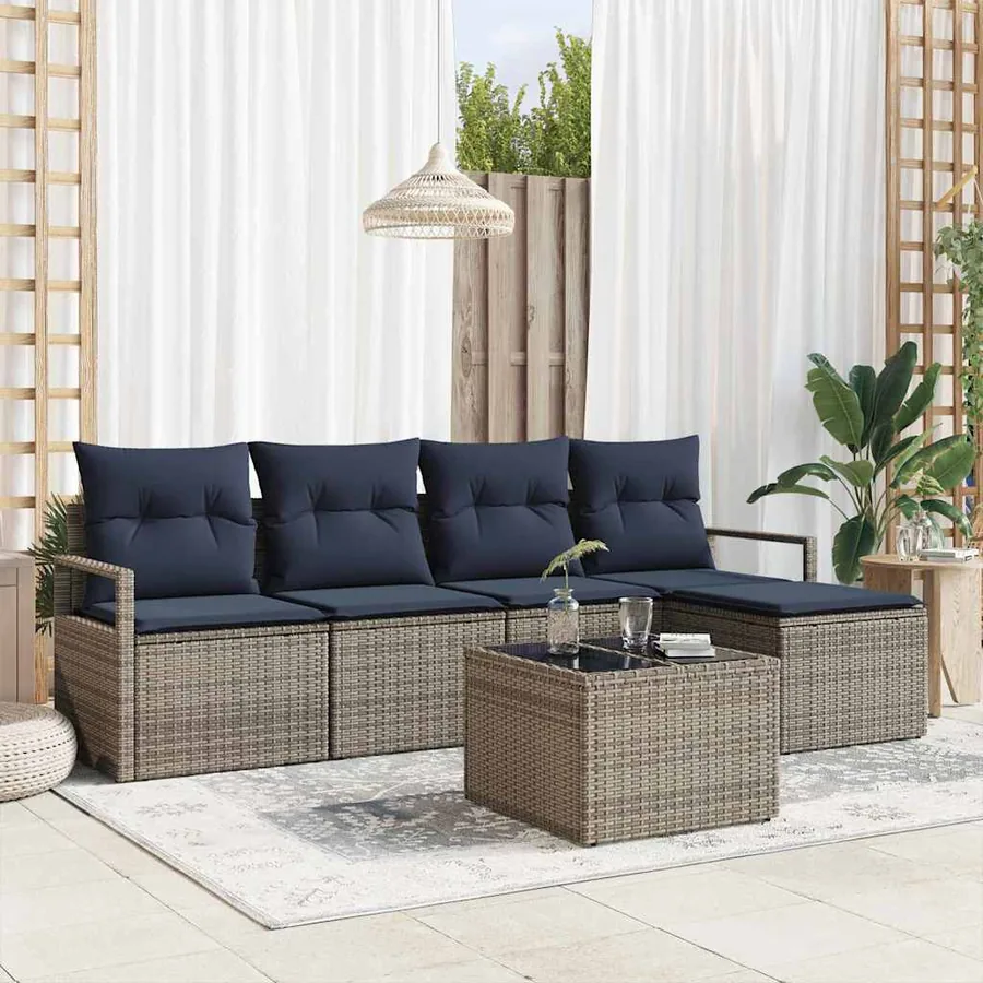 Ensemble de Canapés avec coussin 6 pcs Gris polyrotin