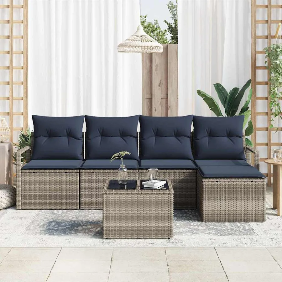 Ensemble de Canapés avec coussin 6 pcs Gris polyrotin - 3