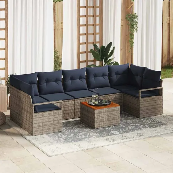 Ensemble de canapé de jardin avec coussin 8 pcs Gris polyrotin